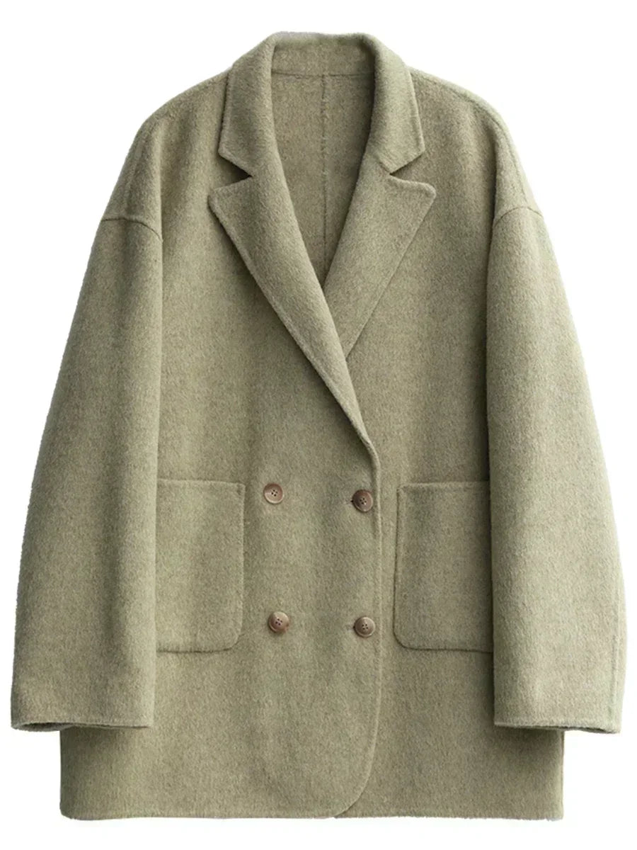Eschere Atelier Wool Coat – Oat / Shadow / Moss