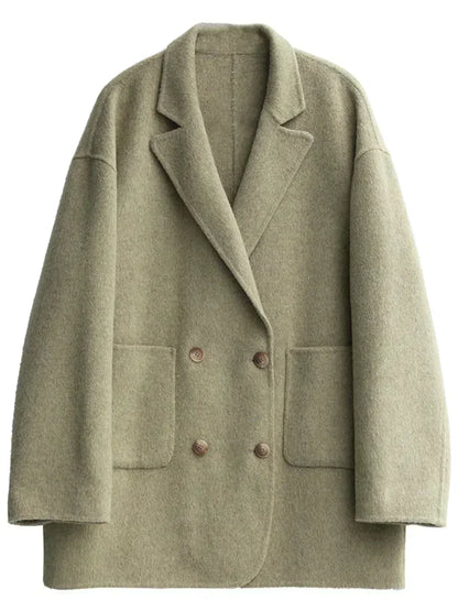 Eschere Atelier Wool Coat – Oat / Shadow / Moss