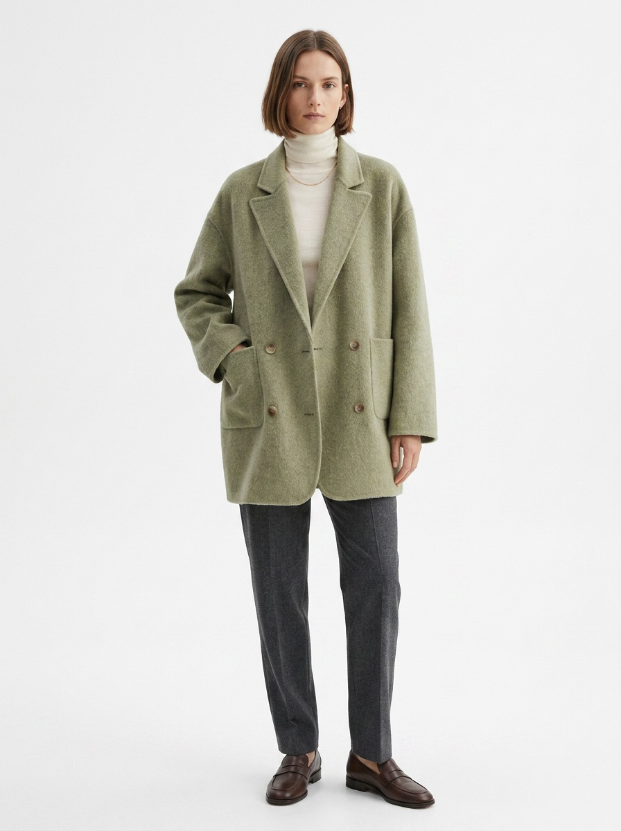 Eschere Atelier Wool Coat – Oat / Shadow / Moss